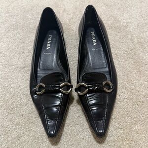 Prada Women's Black Loafers with Silver Accents